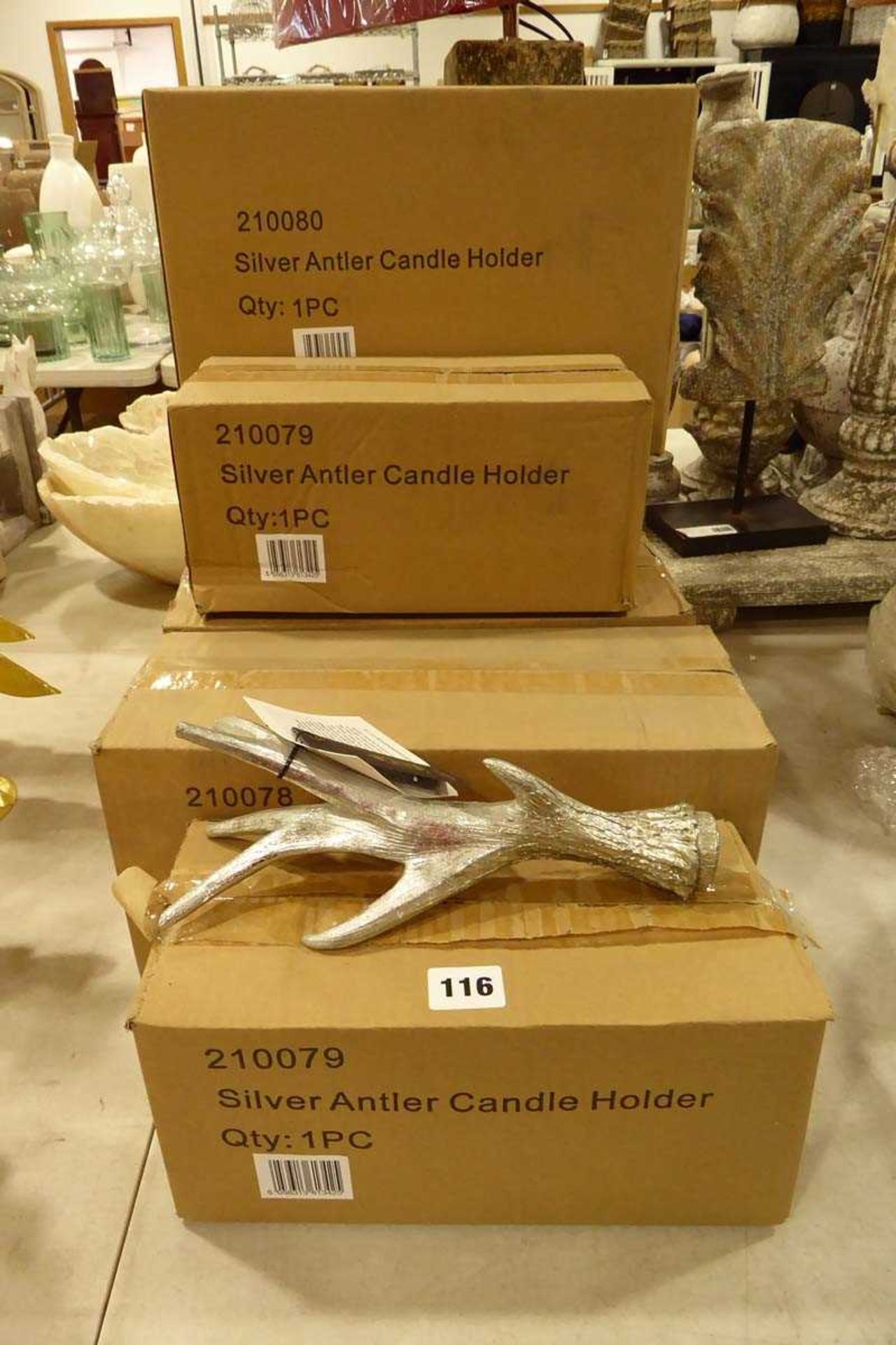 +VAT 6 boxes of silver antler candle holders
