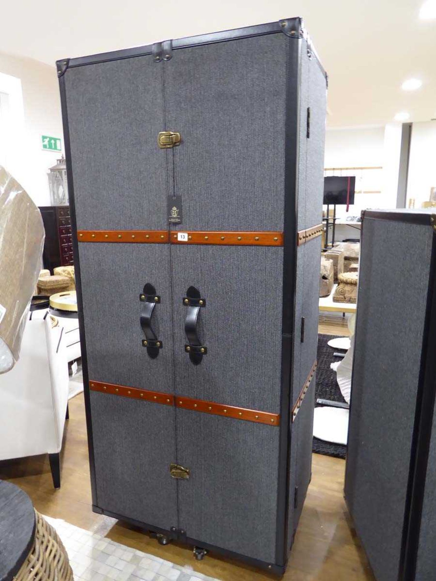 +VAT Hampton fabric covered and oak lined free standing bar cabinet on wheels (height 169cm) - Image 4 of 5