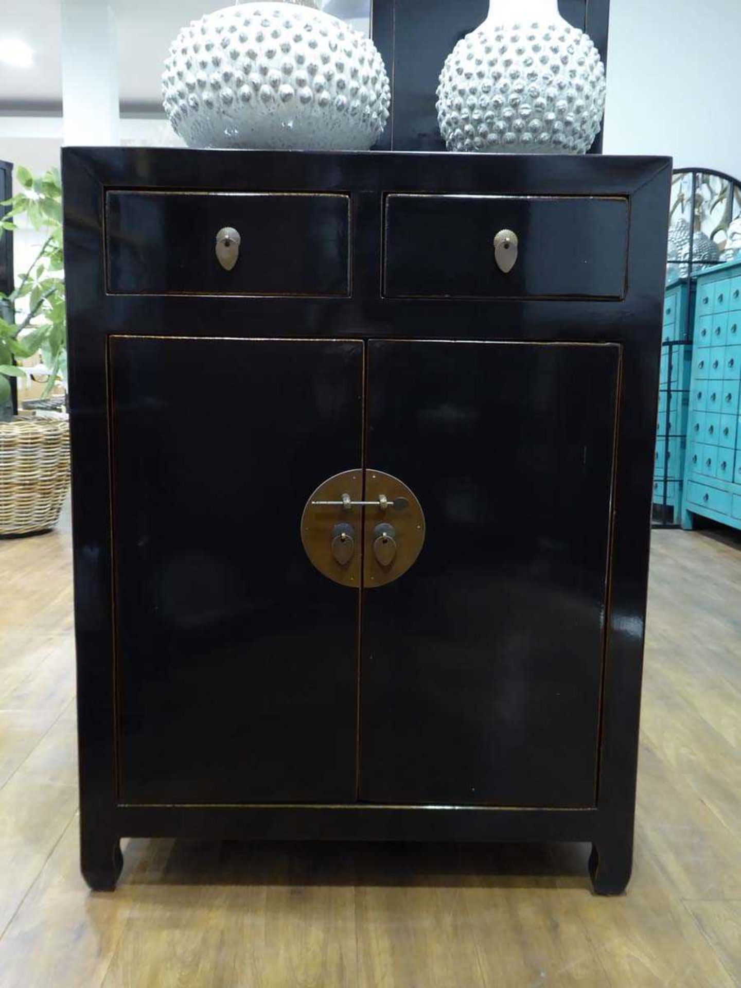 +VAT Tsang faux oriental black lacquered cabinet with 2 doors and 2 drawers