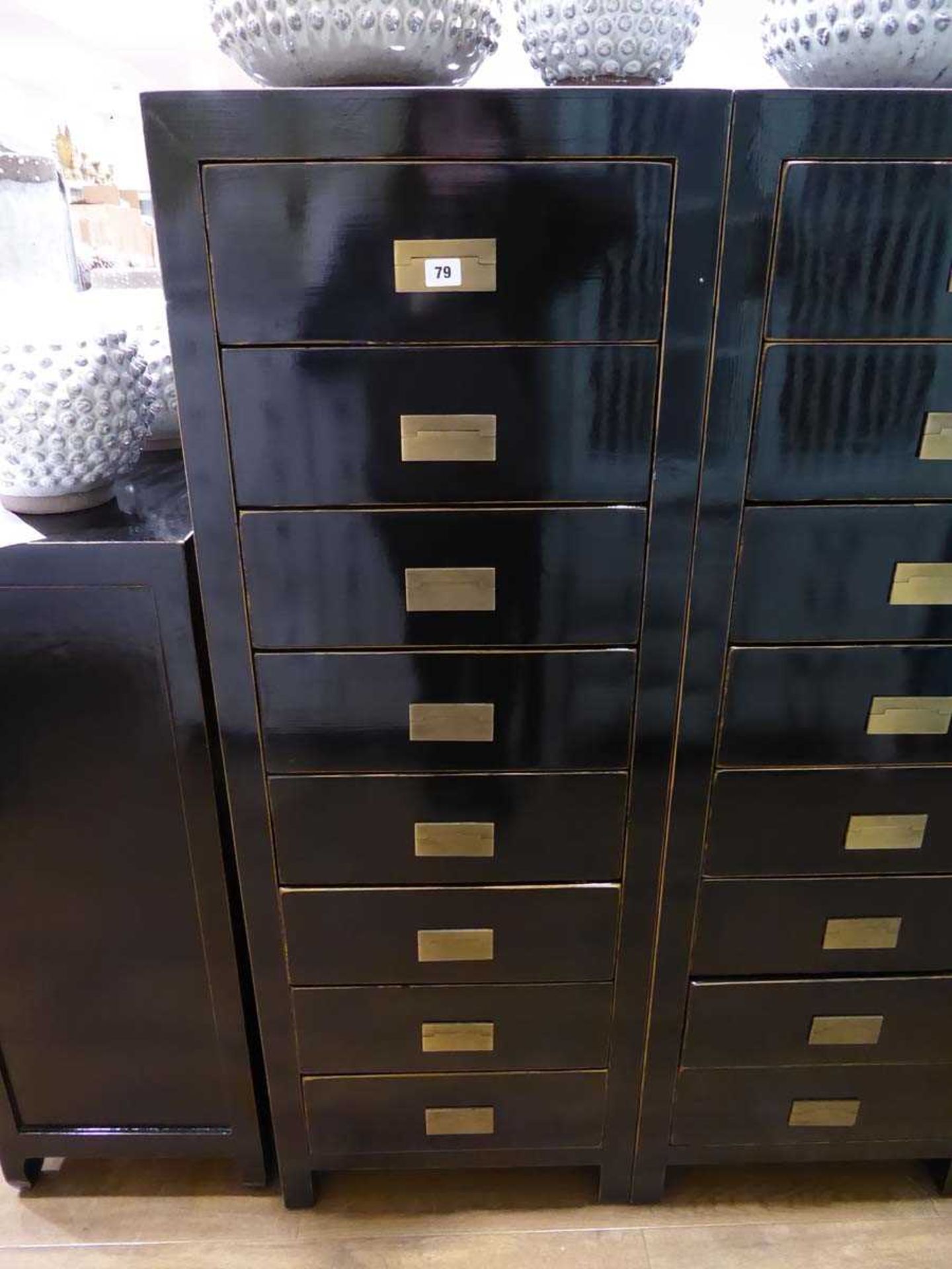 +VAT Tsang faux oriental black lacquered 8 drawer tallboy