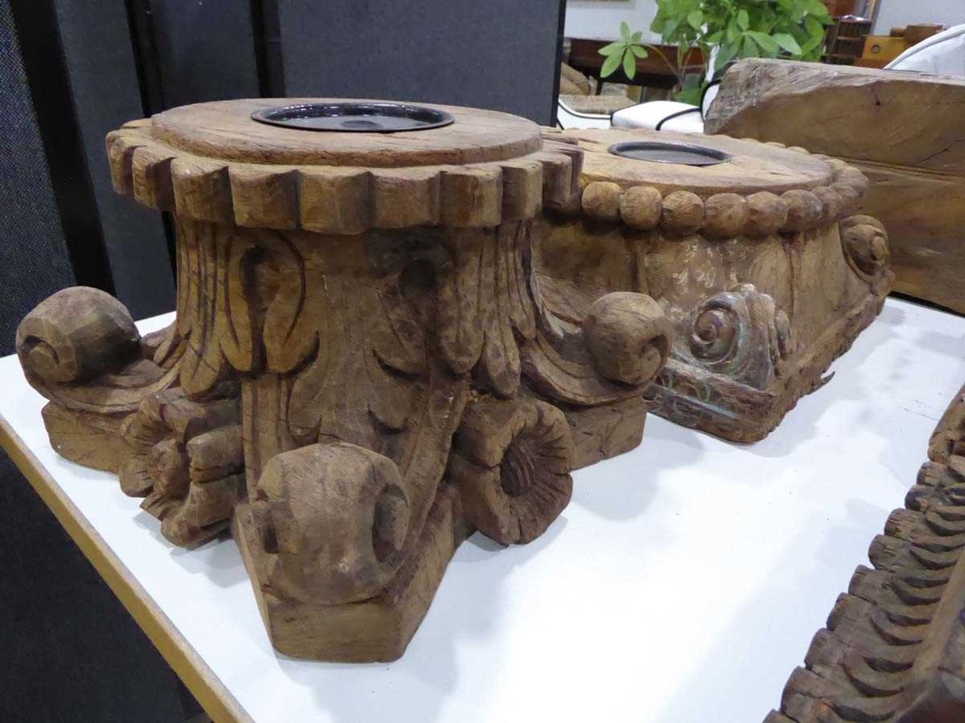 +VAT Table top of wooden eastern style sculptures and columns - Image 2 of 5