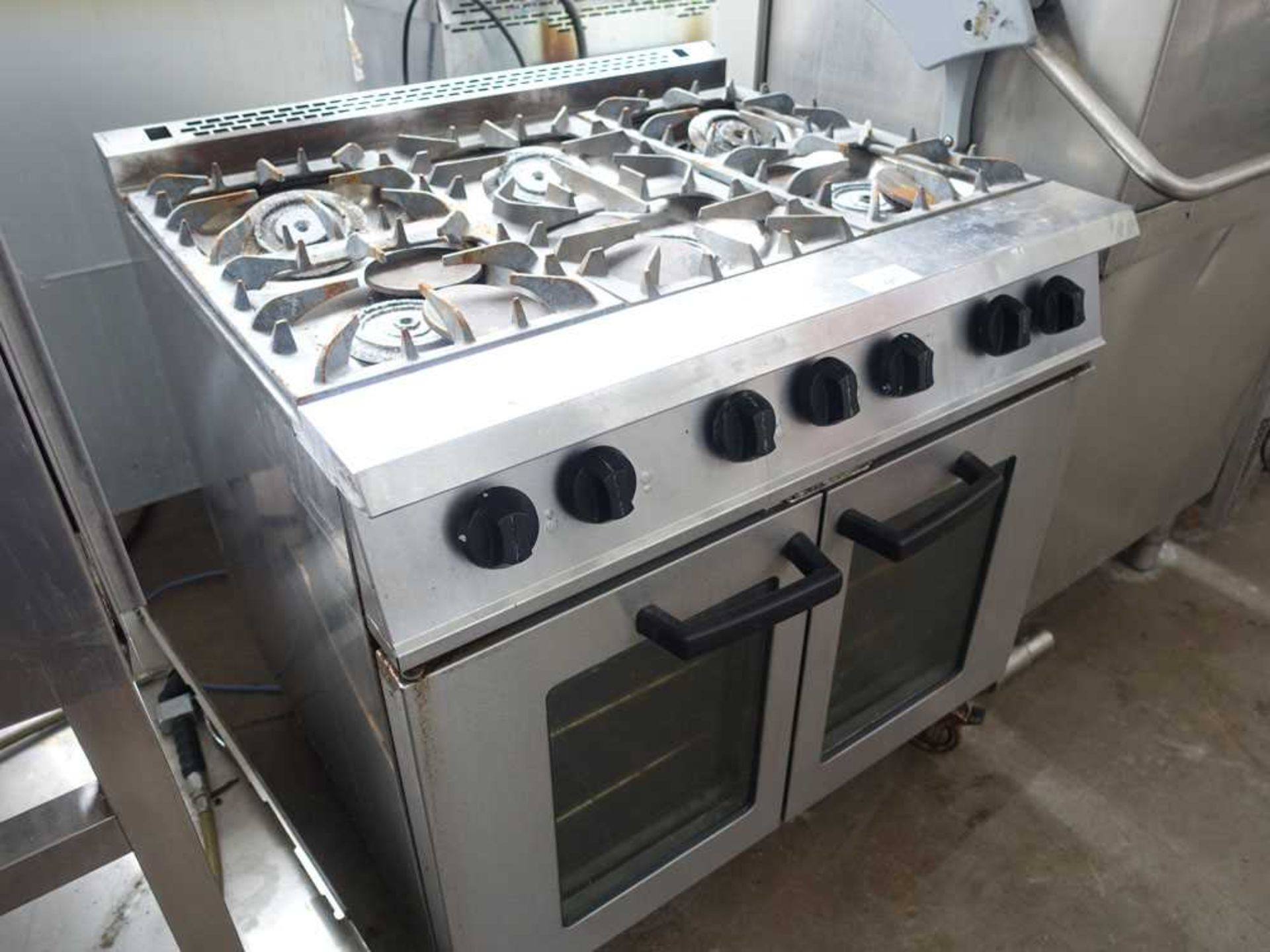+VAT 90cm gas Falcon Dominator 6 burner cooker with 2 door oven under