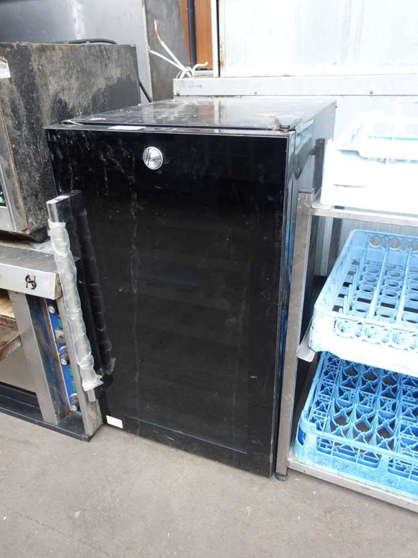 +VAT 50cm Hoover black glass bottle fridge - continental plug with adaptor