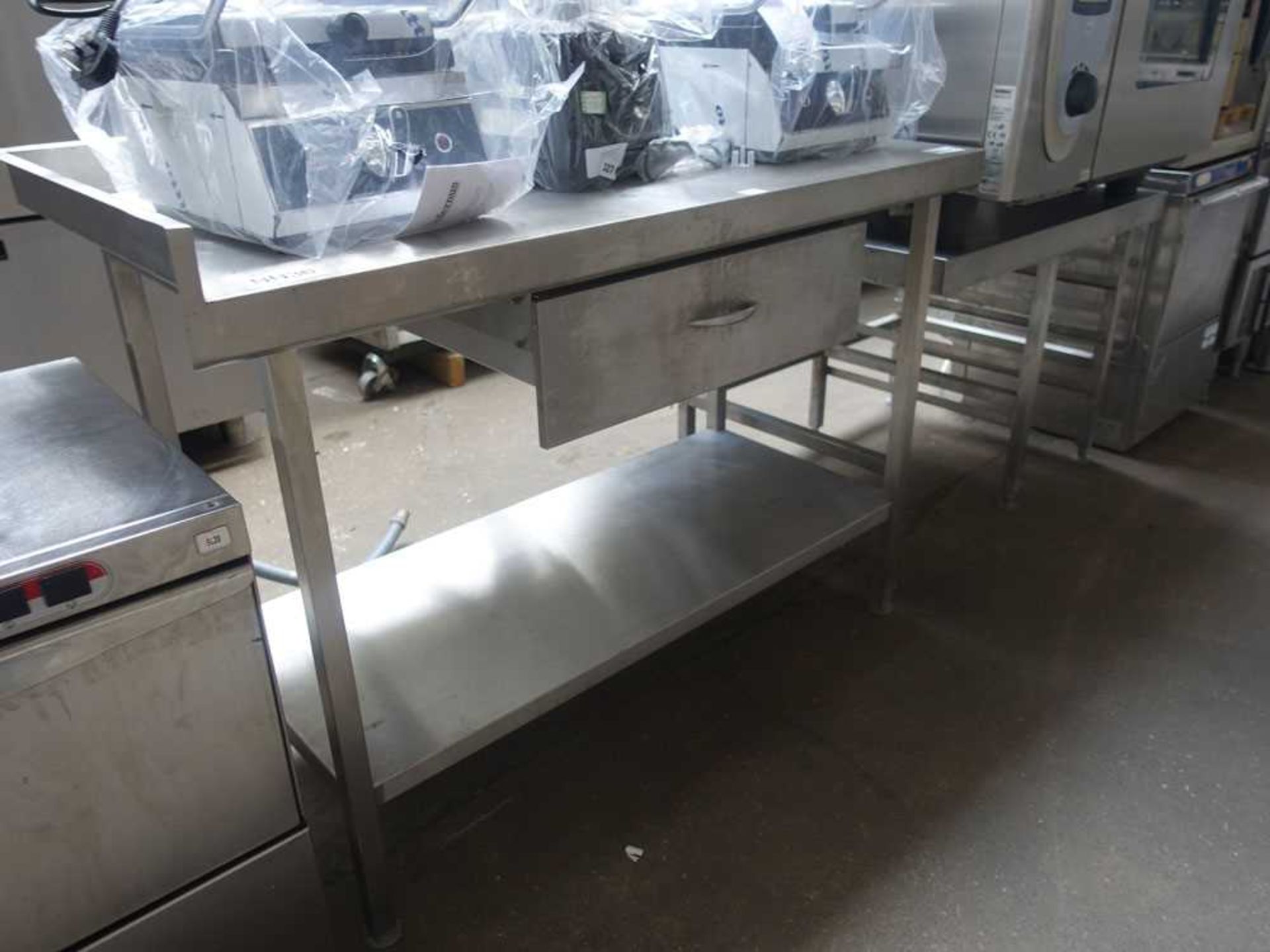 120cm stainless steel preparation table with draw and shelf under