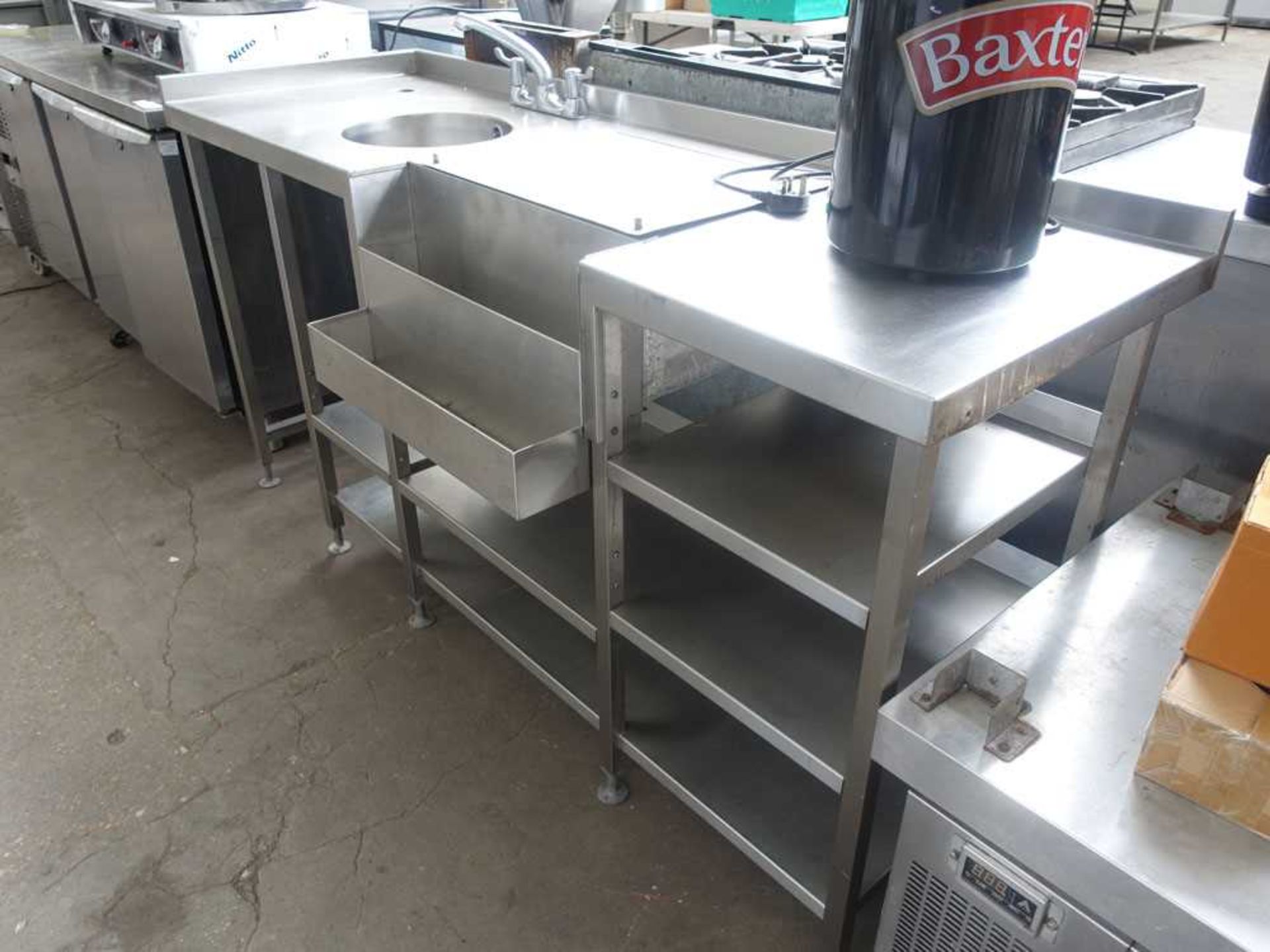 185cm stainless steel back bar area with hand basin, bottle dump, tap set, shelves etc - Image 2 of 4