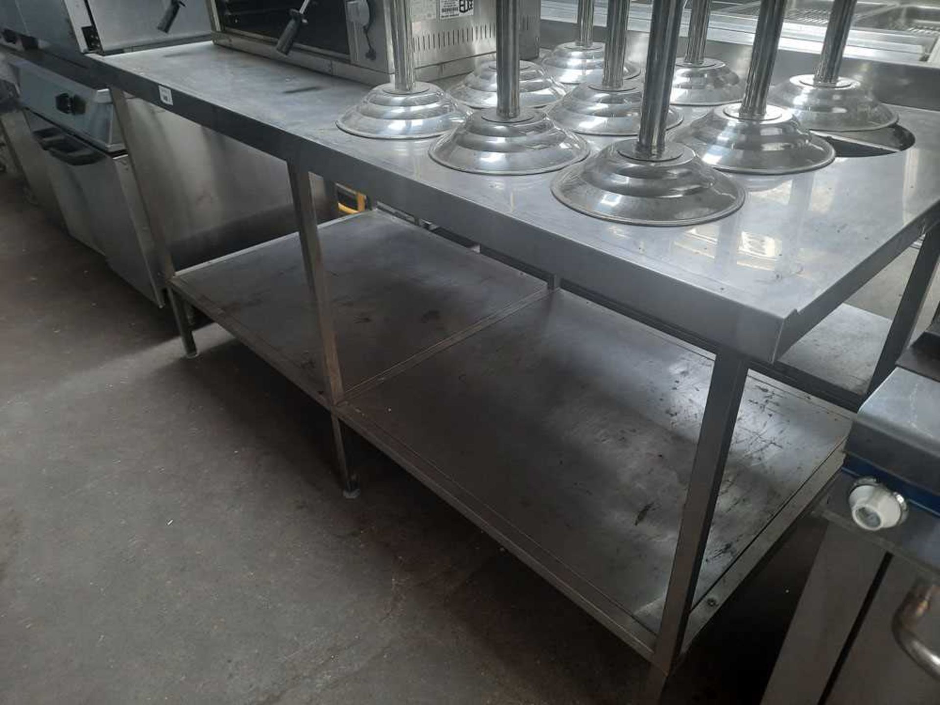 +VAT 200cm stainless steel preparation table with a hole cut out for waste disposal and shelf - Image 2 of 2