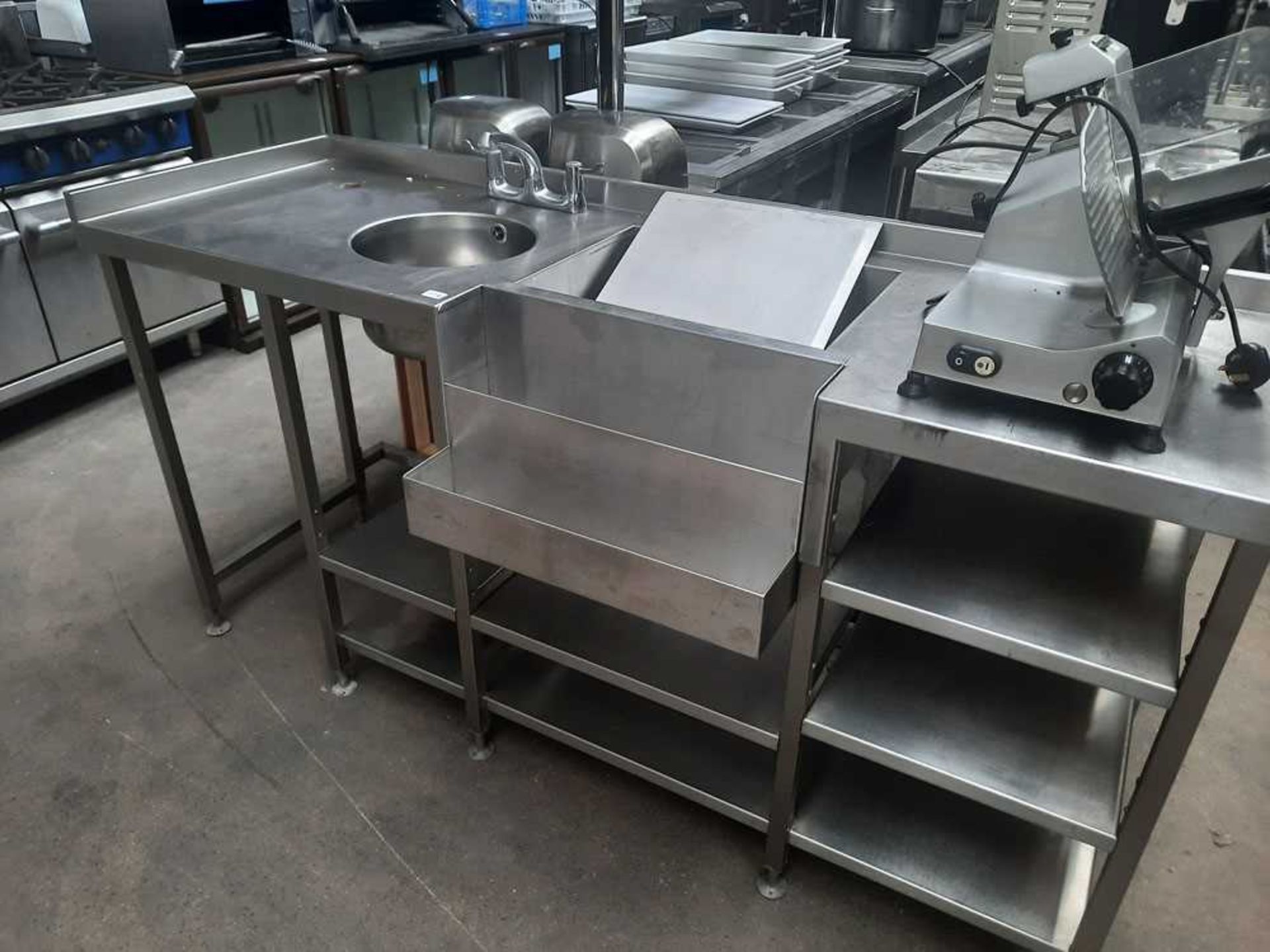 185cm stainless steel back bar area with hand basin, bottle dump, tap set, shelves etc - Image 3 of 4