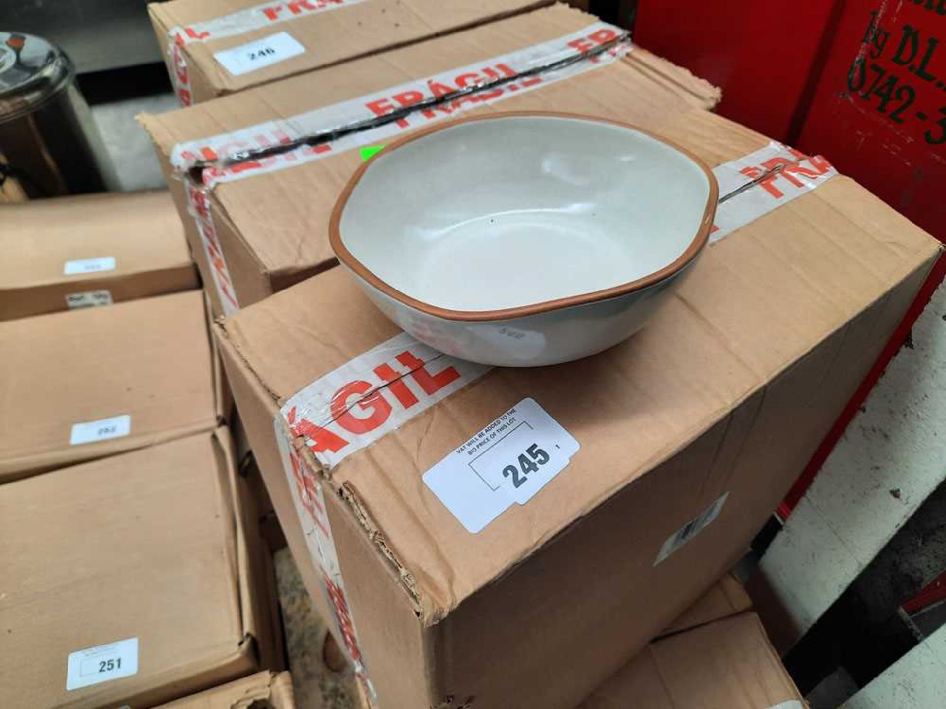 +VAT 2 x boxes of large wavy edge, stone type breakfast bowls