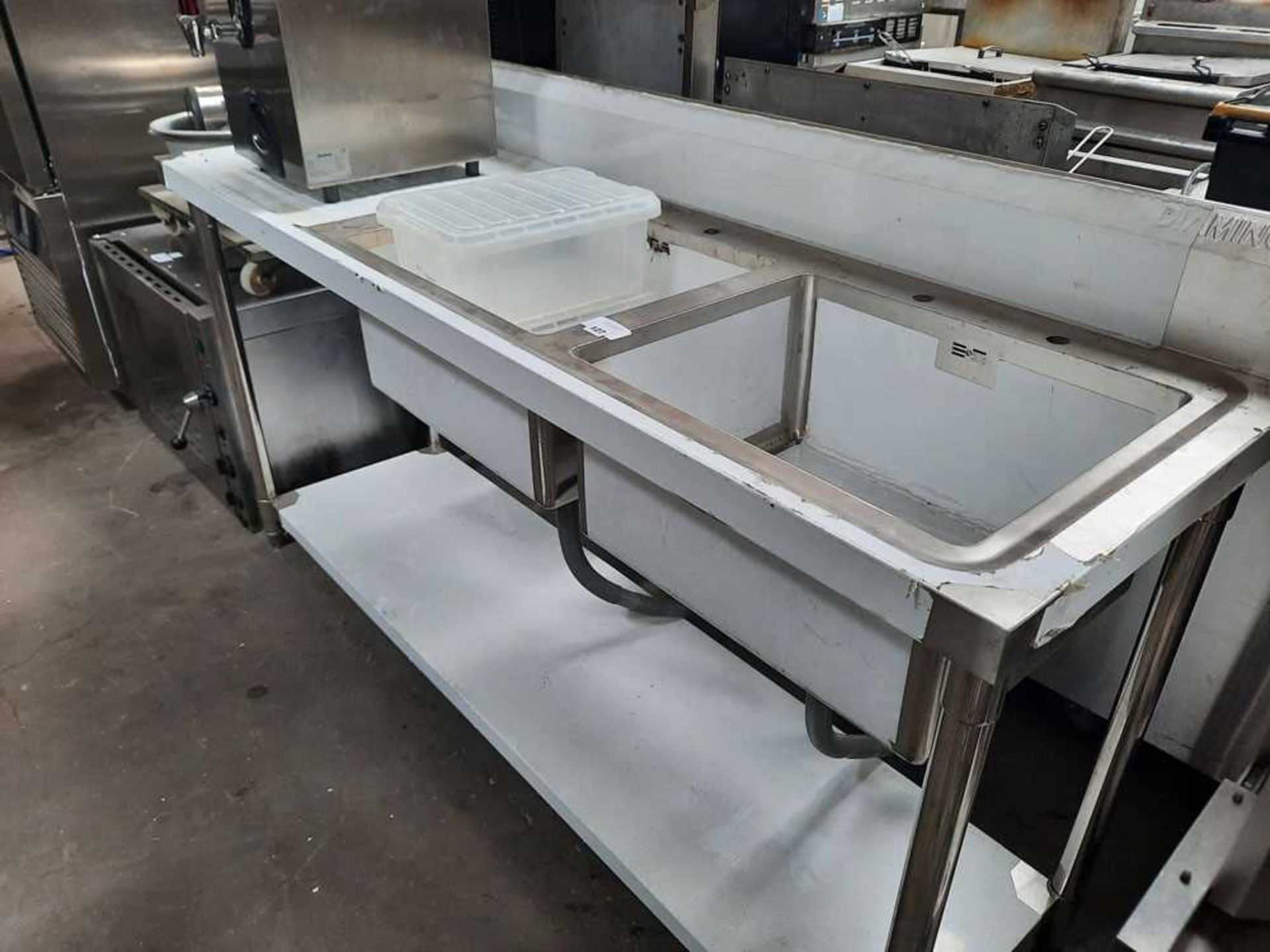 +VAT 180cm two bowl stainless steel sink with draining board and shelf under