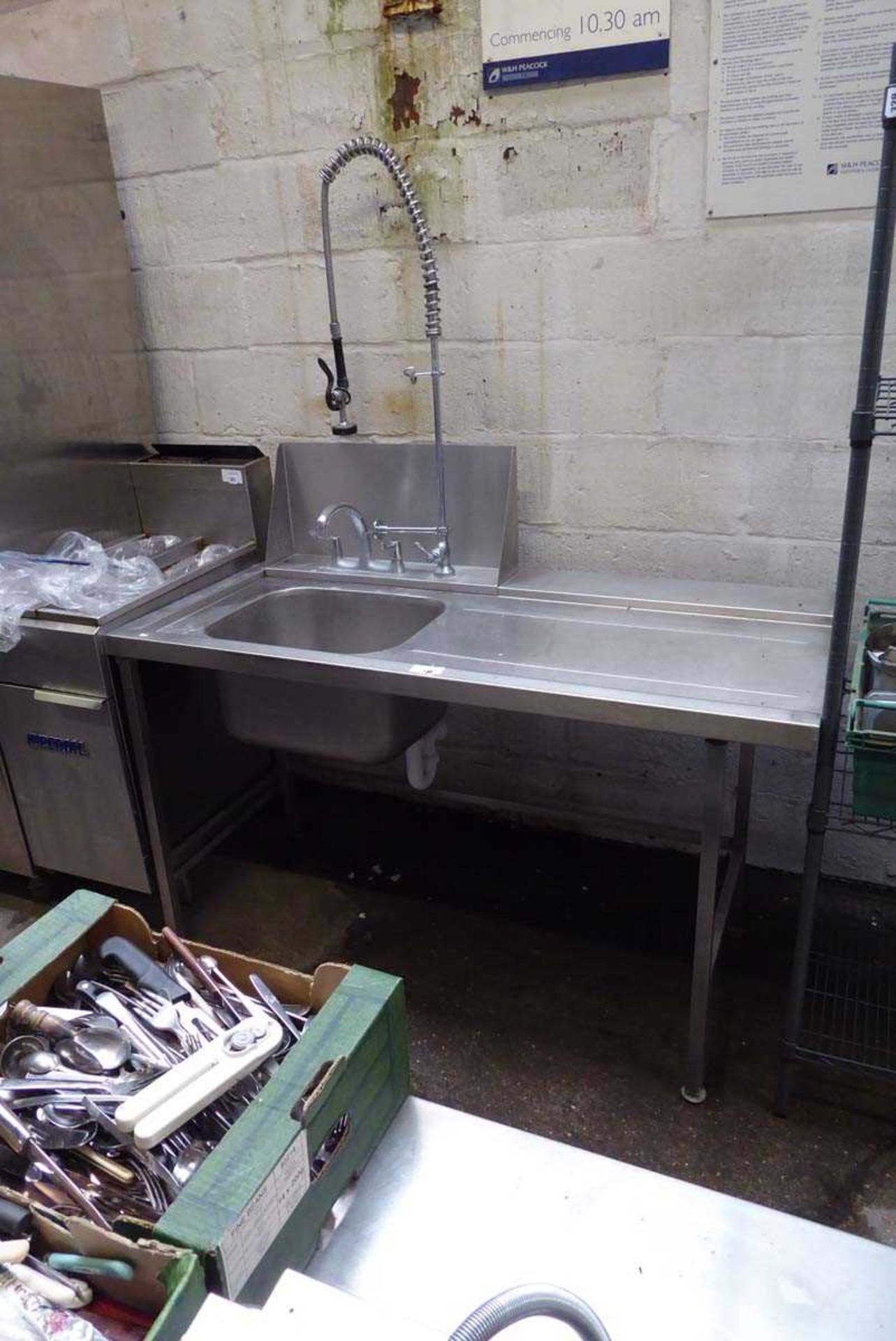 +VAT 150cm stainless steel single bowl sink unit with tap. pre-rinse tap and draining board - Image 3 of 4