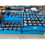 +VAT 7 blue plastic stacking crates containing cocktail type glassware