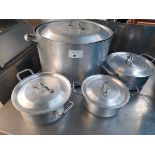 +VAT 1 large and 3 small aluminum cooking pots with handles and lids