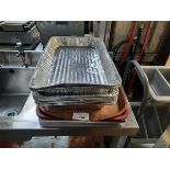 +VAT Small stack of wooden and plastic trays plus aluminum disposable baking trays