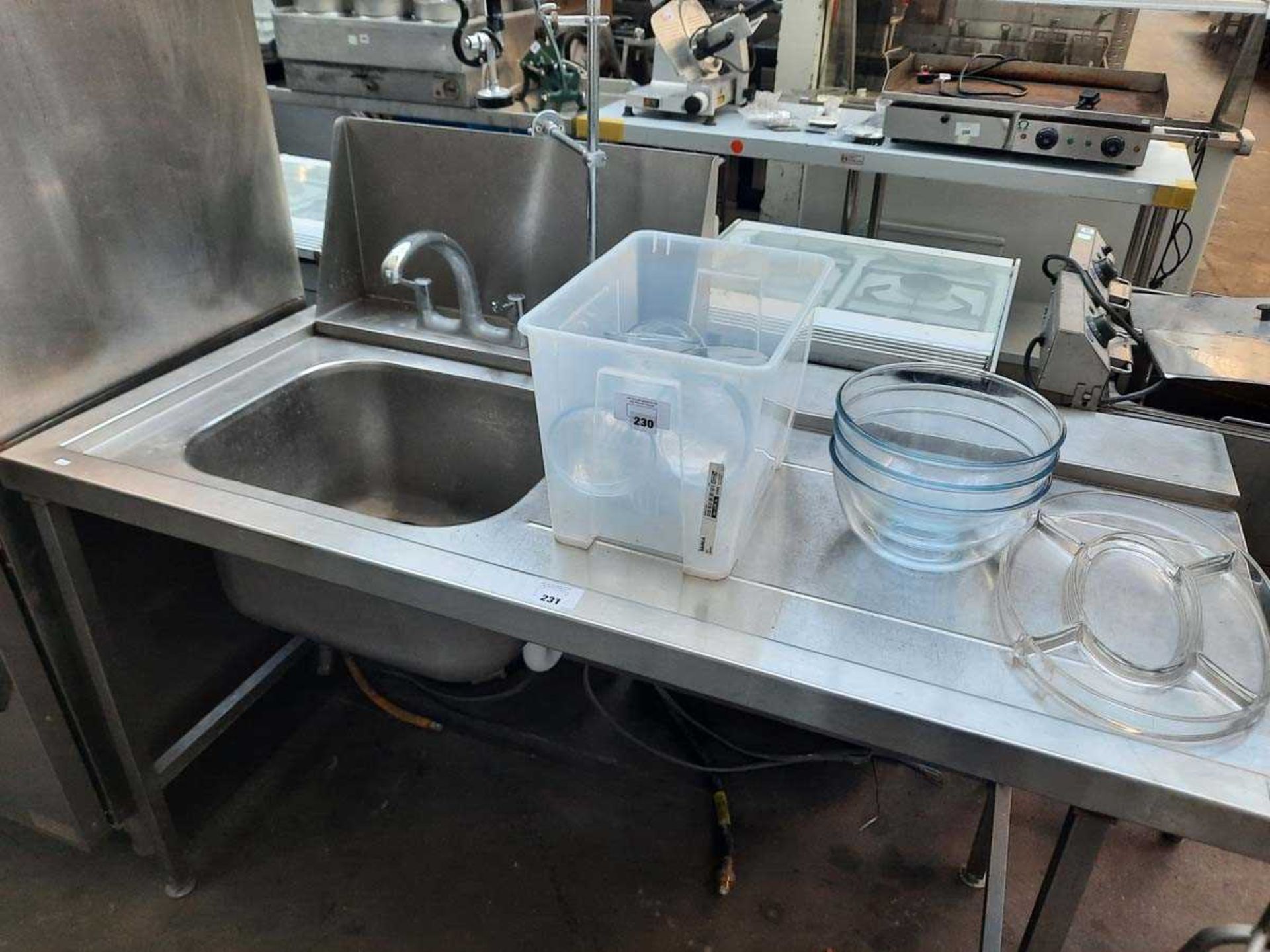 +VAT 150cm stainless steel single bowl sink unit with tap. pre-rinse tap and draining board