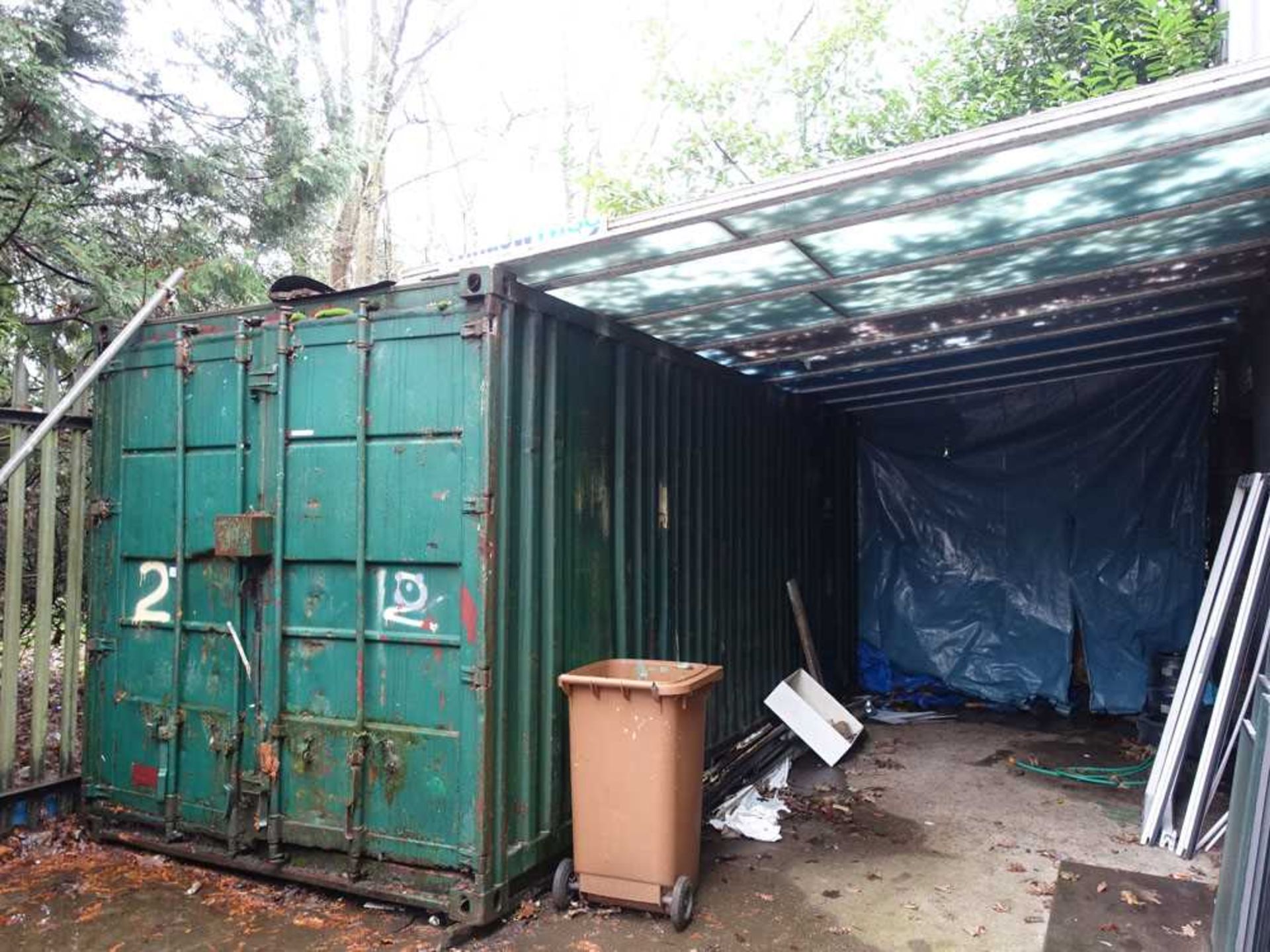 +VAT 20ft green shipping container with double doors and contents of UPVC sills and profiles etc, - Image 2 of 6
