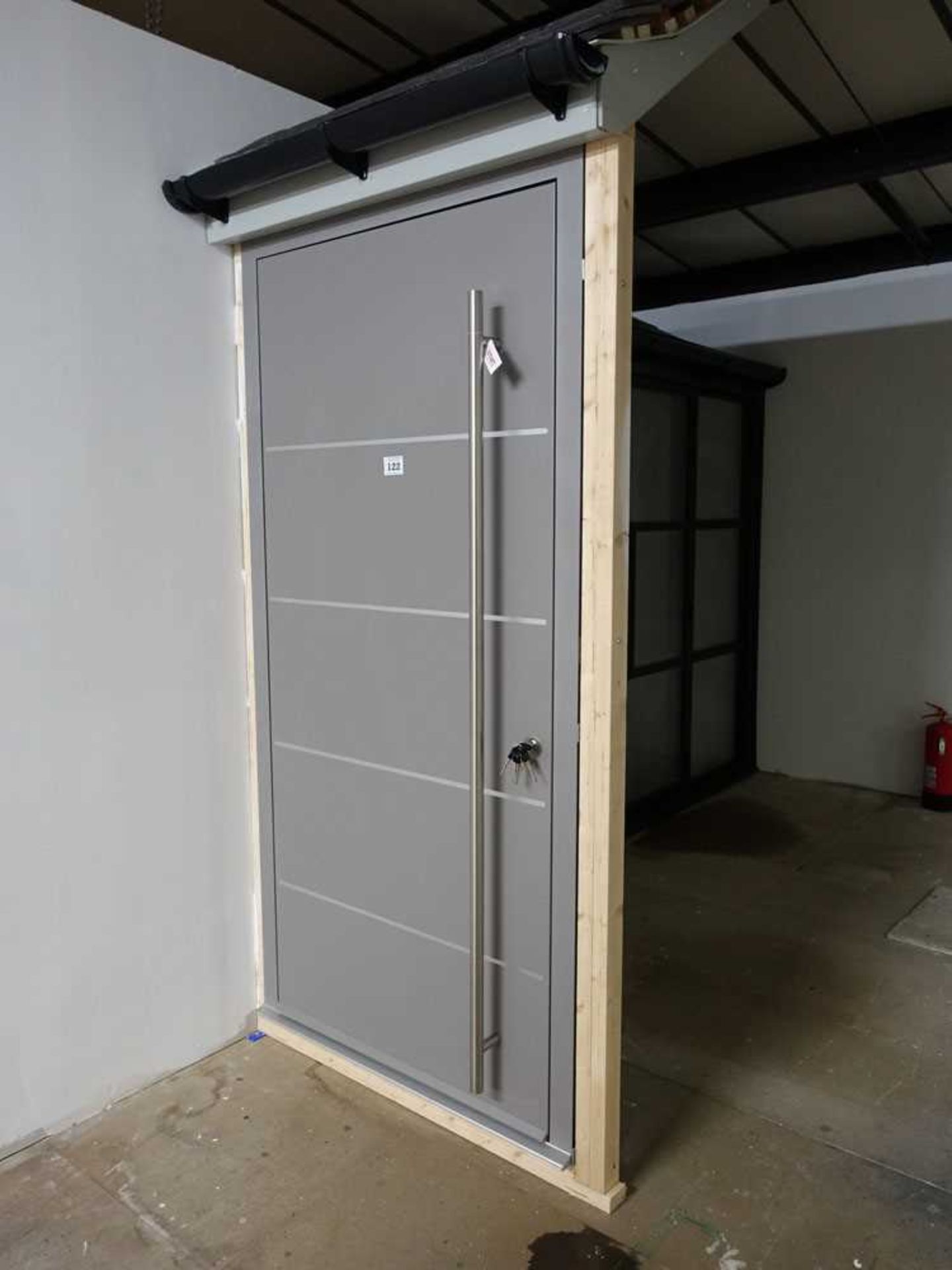 +VAT Approx 110cm wide Smarts aluminium door with frame and long bar handle