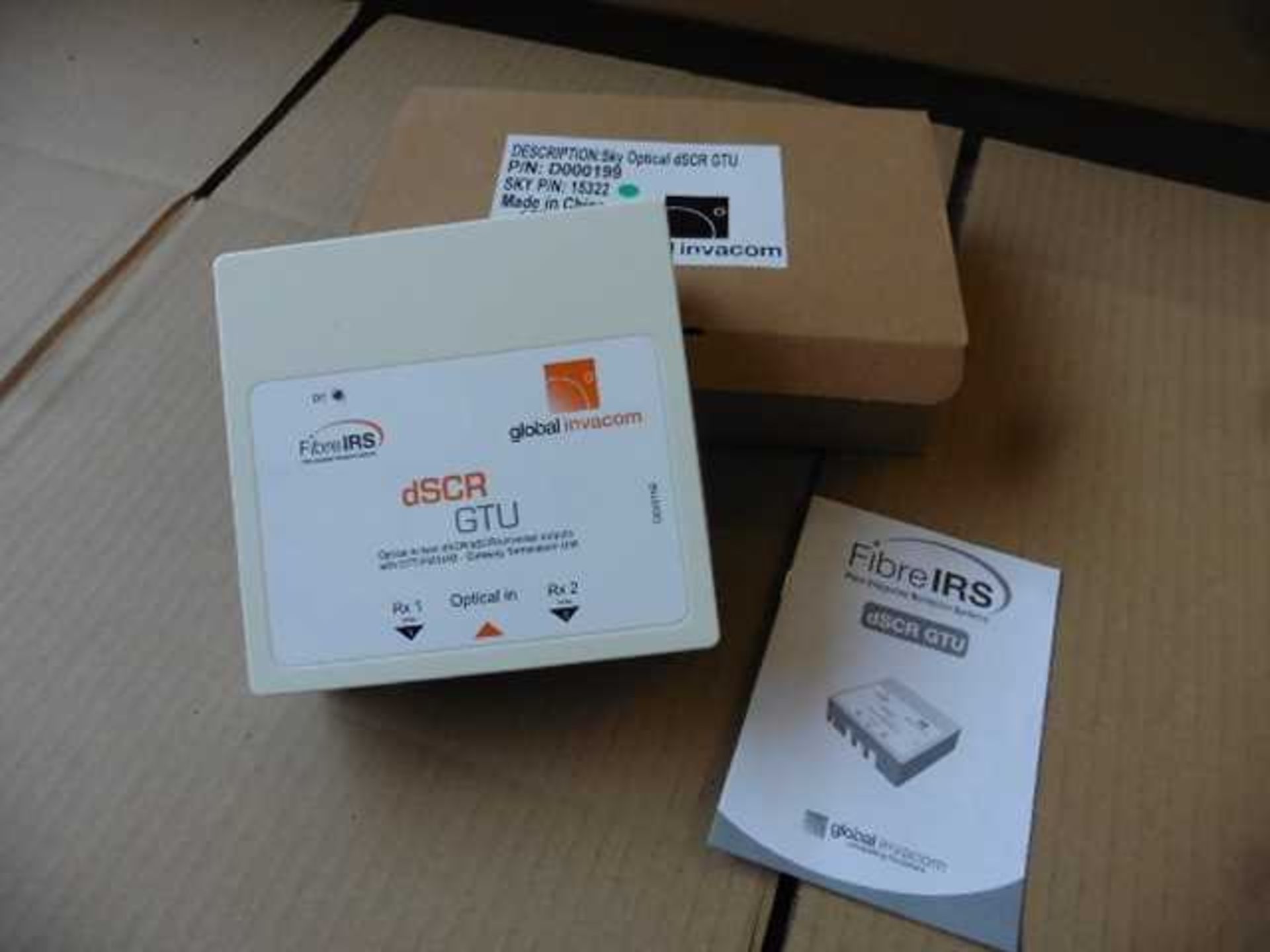 +VAT 5 x boxed Global Invacom Fibre IRS model dSCR GTU optical to twin universal outputs with DTT/