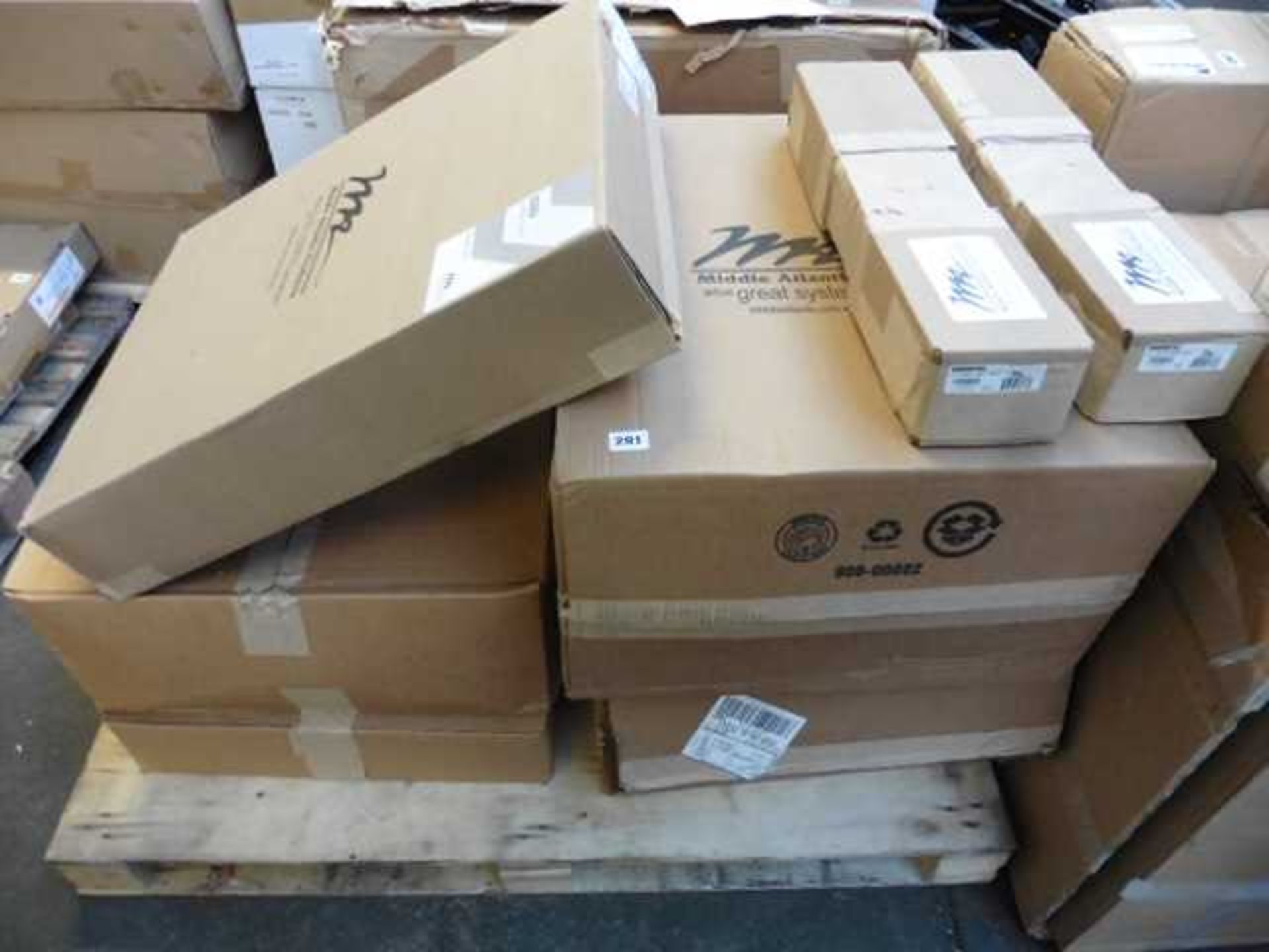 +VAT Pallet of assorted Middle Atlantic products rack parts including vented front, space rails