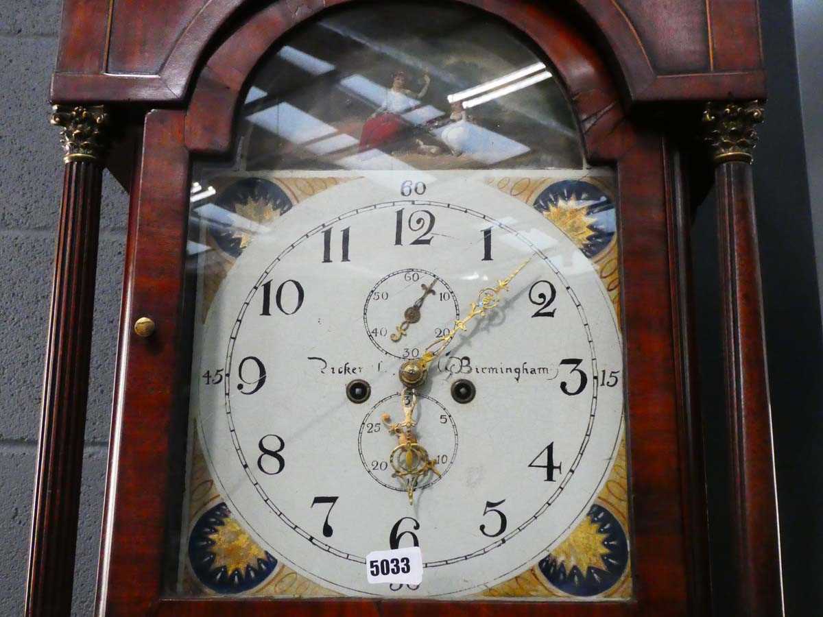 A 19th century longcase clock, the movement striking on a bell, the painted face with Roman - Image 2 of 8