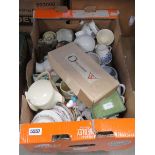 Box containing water jug, side plate, commemorative ware and glass ware