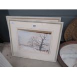 Pair of David Green watercolours of rural winter scenes