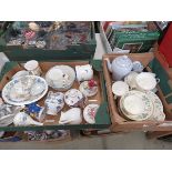 2 x boxes containing a quantity of Minton, Wedgwood and other crockery plus ornamental posies