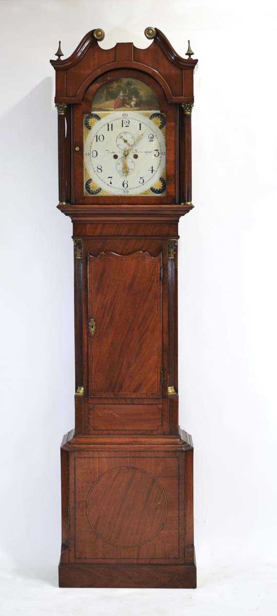 A 19th century longcase clock, the movement striking on a bell, the painted face with Roman - Image 7 of 8