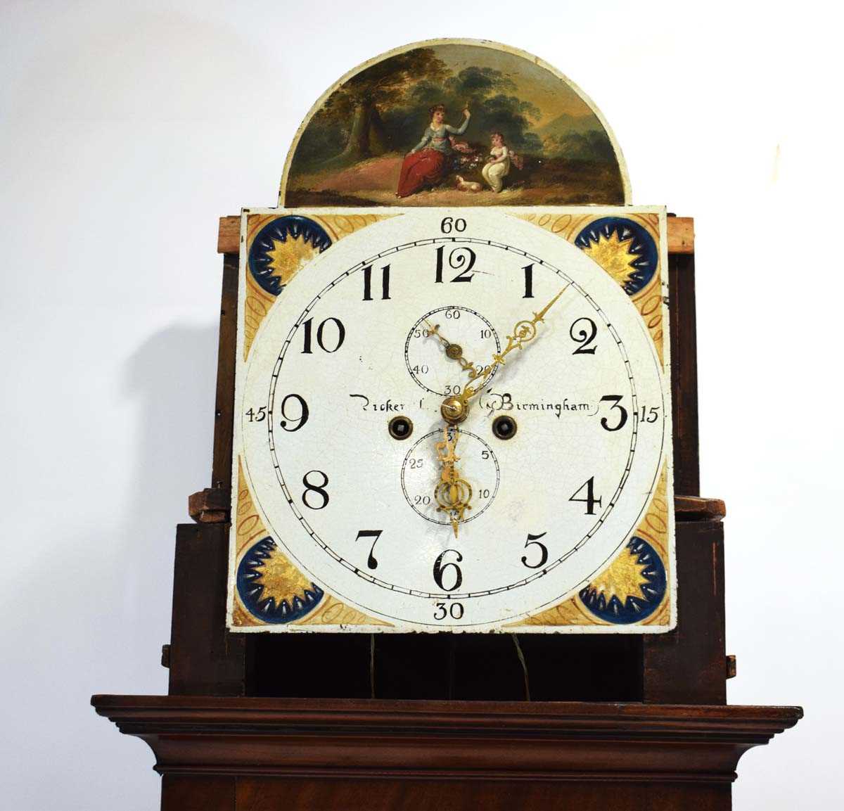 A 19th century longcase clock, the movement striking on a bell, the painted face with Roman - Image 4 of 8