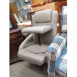 +VAT Grey leather effect swivel armchair with footstool