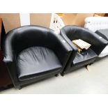 +VAT Pair of black leather effect tub chairs