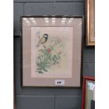 +VAT Ltd Edition print of a Great Tit on honeysuckle