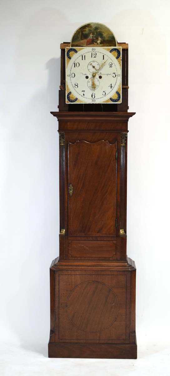 A 19th century longcase clock, the movement striking on a bell, the painted face with Roman - Image 3 of 8