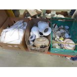 3 boxes of linen, china and glass ware