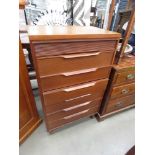 Narrow teak chest of six drawers