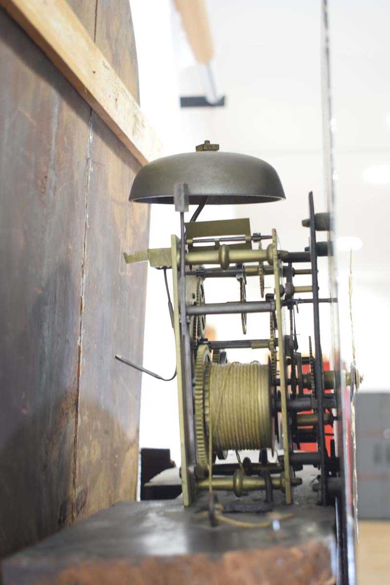 A 19th century longcase clock, the movement striking on a bell, the painted face with Roman - Image 5 of 8