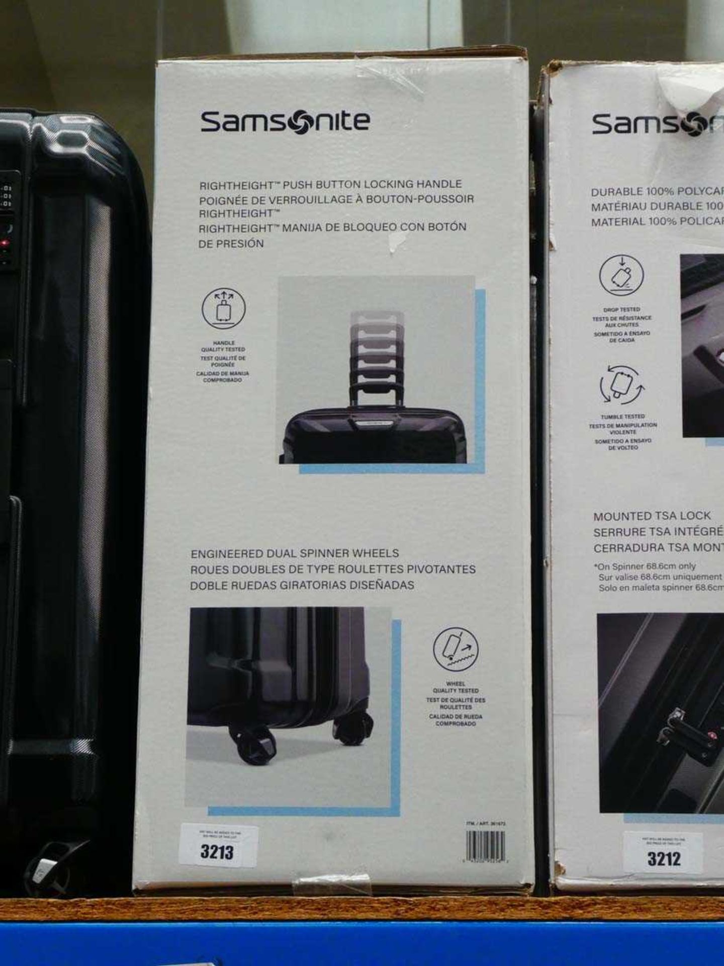 +VAT Large hard shelled black Samsonite suitcase in box
