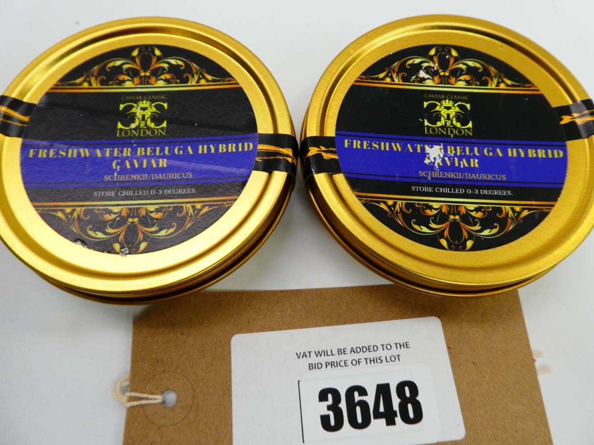 +VAT 2 x Caviar Classic, London 'Freshwater Beluga Hybrid caviar 125g (Use By 4.6.23)