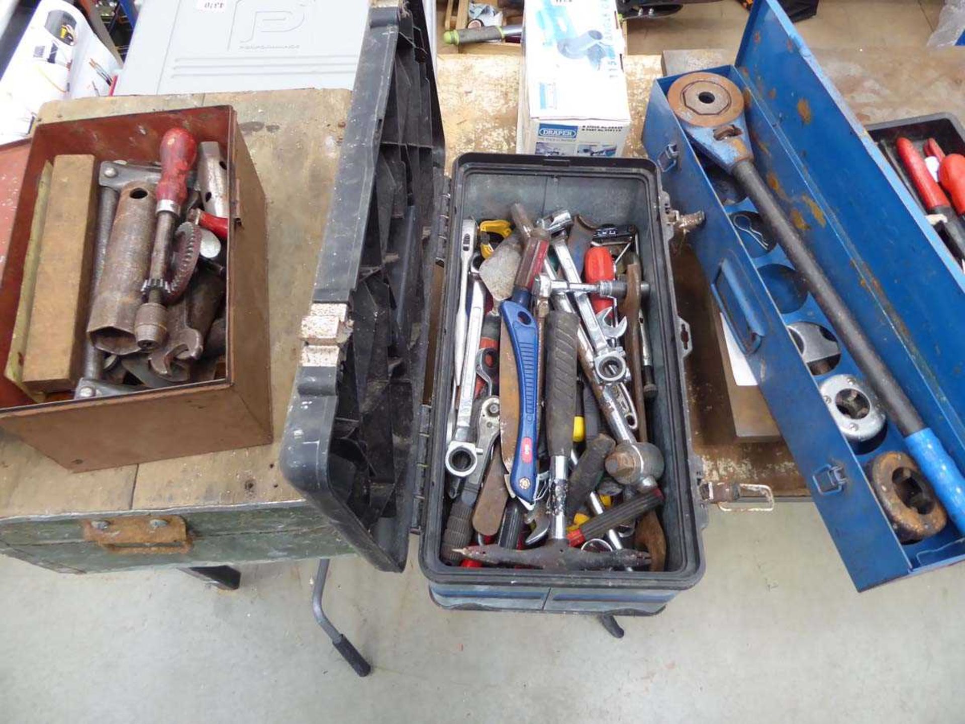 4 assorted tool boxes containing various items, including vice set and small tools etc.