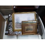 Box containing comical hunting prints plus other rural scenes