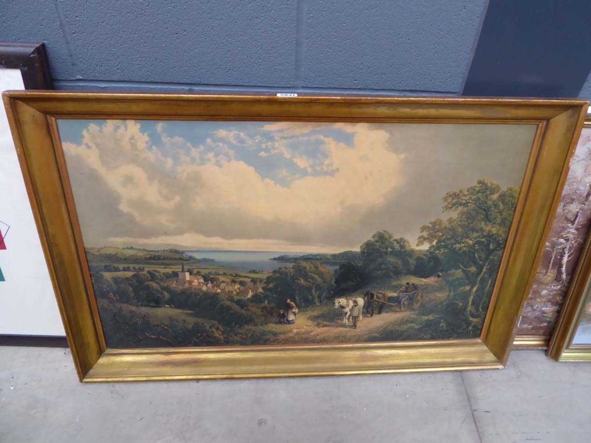 Print rural scene with sea in background