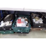 6 boxes containing trios plus loose crockery and china and serving trays