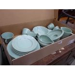 Box containing a quantity of Woods ware Beryl green glazed crockery