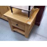 Modern oak lamp table with drawer and shelf under
