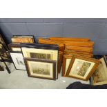 Large quantity of hunting prints in burr walnut and other frames