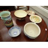 Chamber pot, farmhouse themed vase, three floral bowls and two Chinese plates