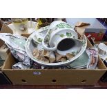 Box containing ivy patterned wash stand jug and bowl set6 plus Poole crockery