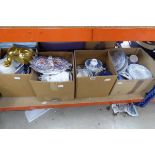 4 boxes containing blue and white and other crockery