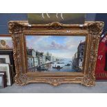 Oil on canvas, Venetian scene with gondolas