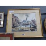 George Cecil Busby water colour, steam engine on tracks