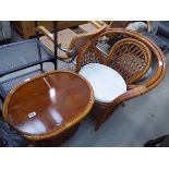 Bent cane armchair plus a matching coffee table